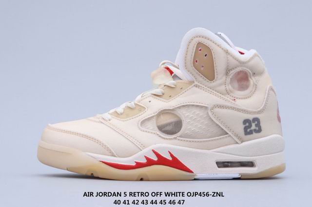 Air Jordan 5 Retro Beige Red Men's Basketball Shoes OFF White-40